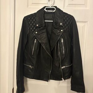 All Saints Quilted Black Leather Jacket